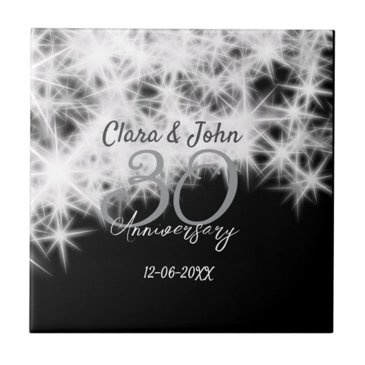 Zilver grijs zwart 30ste huwelijksverjaardag glitt tegeltje (Voorkant)