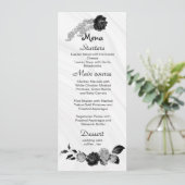 Zilver Grijs & Zwart Bloemen Bruiloft Menu (Staand voorkant)