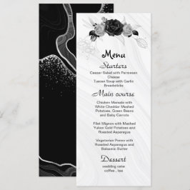 Zilver Grijs & Zwart Bloemen Bruiloft Menu