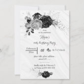 Zilver Grijs & Zwart Bloemen Verjaardag Kaart (Voorkant)