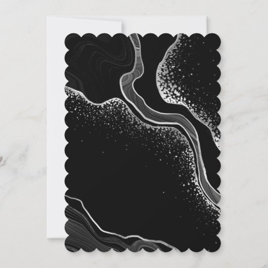 zilver grijs & zwart bloemenkrans bruiloft kaart (Achterkant)