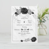 Zilver grijs & zwart botanische geometrische bruil kaart (Staand voorkant)