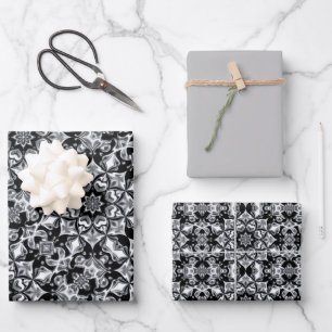 Zilver (grijs), zwart en wit patroon inpakpapier vel