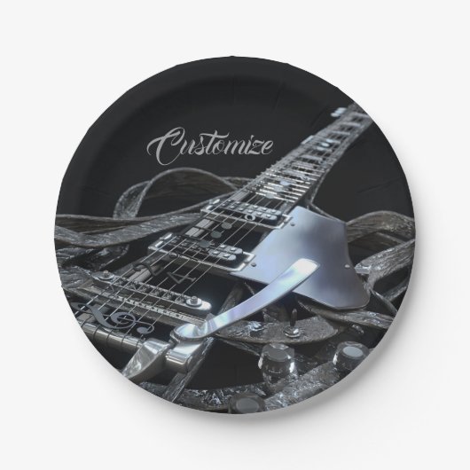 Zilver grijze Borden voor elektrisch gitaarpapier Papieren Bordje (Voorkant)