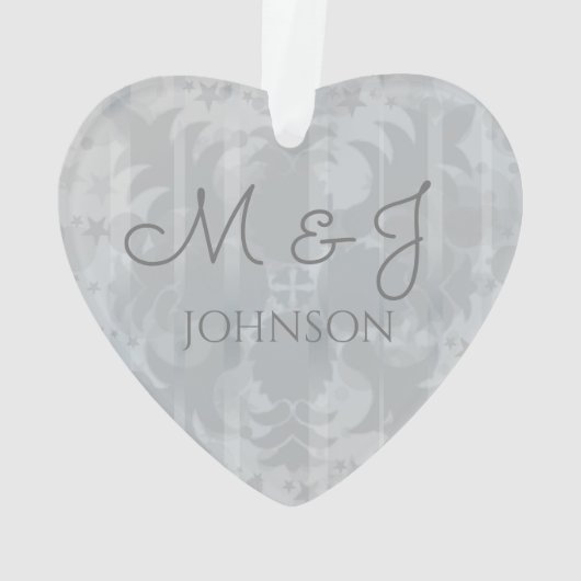 Zilver grijze dag gepersonaliseerd decor hart ornament (achterkant)