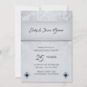 Zilver grijze Damask en blauw hart Kaart (Voorkant)