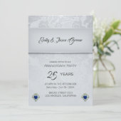 Zilver grijze Damask en blauw hart Kaart (Staand voorkant)