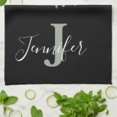 Zilver grijze en zwarte monogram Glitter-schijven Theedoek (Gevouwen)