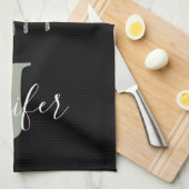 Zilver grijze en zwarte monogram Glitter-schijven Theedoek (Quarter Fold)