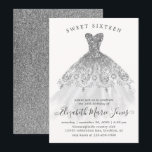 Zilver Grijze Glitter Glam Jurk Sweet 16e Verjaard Kaart<br><div class="desc">Zilver Grijze Glitter Sparkle Glam Jurk Sweet 16e verjaardag Uitnodiging</div>