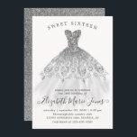 Zilver Grijze Glitter Glam Jurk Sweet 16e Verjaard Kaart<br><div class="desc">Zilver Grijze Glitter Sparkle Glam Jurk Sweet 16e verjaardag Uitnodiging</div>