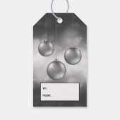 Zilver grijze kerstcadeautjes op rode bokeh cadeaulabel (Achterkant)