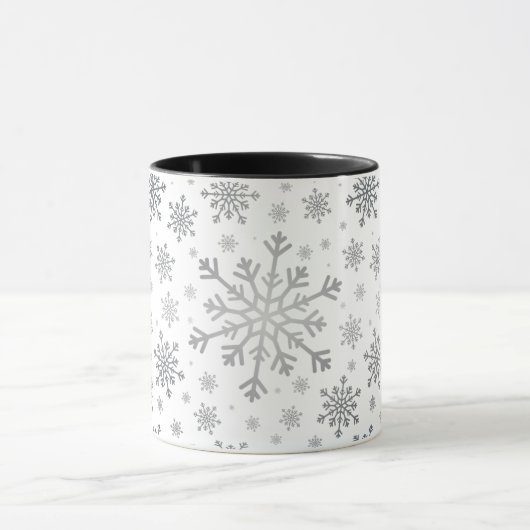 Zilver grijze kerstsopflakken op de Winterwitte Mok (Midden)