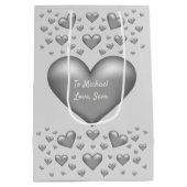 Zilver grijze kleuringshuizen met aangepaste tekst medium cadeauzakje (Achterkant)