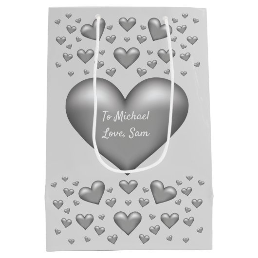 Zilver grijze kleuringshuizen met aangepaste tekst medium cadeauzakje (Achterkant)