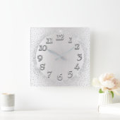 Zilver grijze kristallen Confetti Glitter Blush Nu Vierkante Klok (Huis)