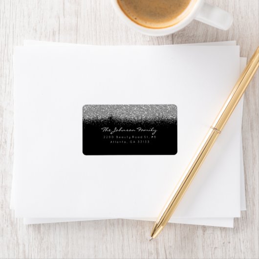 Zilver grijze onbuigzame glitterpenseelstreek etiket (Insitu)