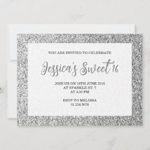 Zilver grijze sparkles Sweet 16 elegant script Kaart