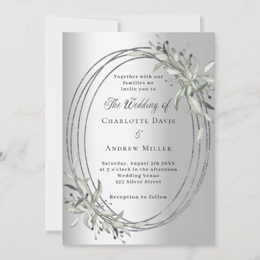 Zilver groen bruiloft kaart (Voorkant)