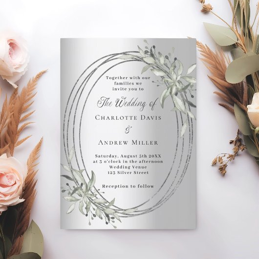 Zilver groen bruiloft kaart