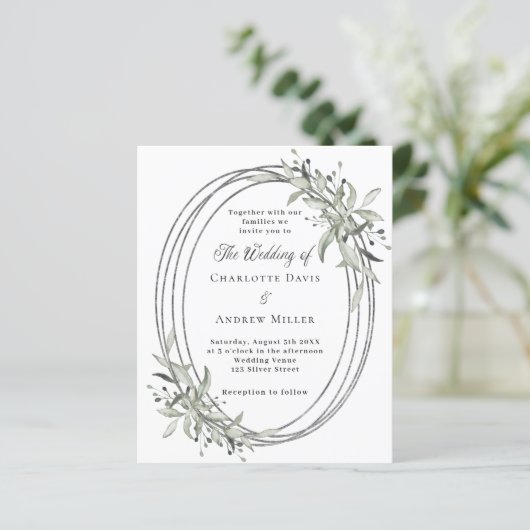 Zilver groen bruiloft uitnodiging (Staand voorkant)