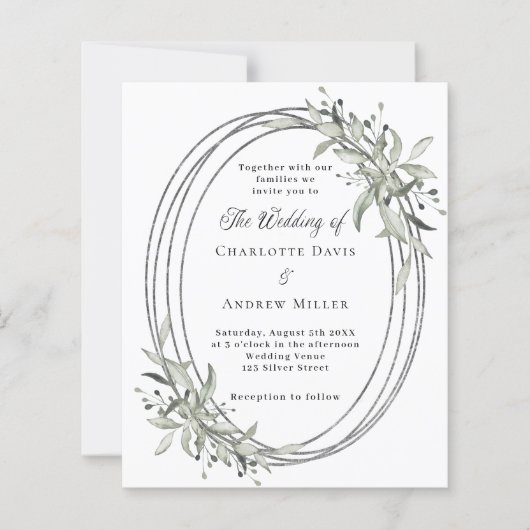 Zilver groen bruiloft uitnodiging (Voorkant)