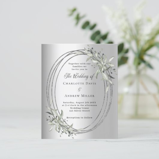 Zilver groen bruiloft uitnodiging (Staand voorkant)