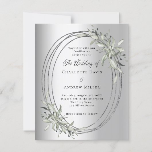 Zilver groen bruiloft uitnodiging (Voorkant)