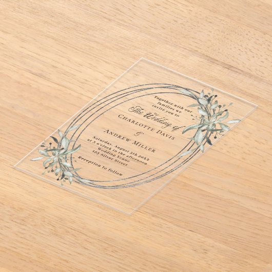 Zilver groen duidelijke bruiloft acryl uitnodigingen (Laagn)