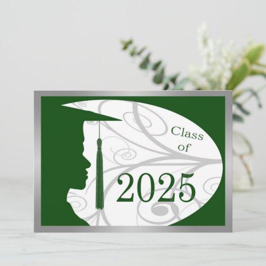 Zilver & Groen Man Silhouette 2025 Party Kaart (Staand voorkant)