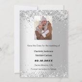 Zilver groene bloemen foto Save the Date bruiloft (Achterkant)