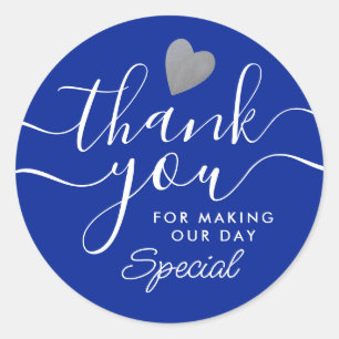 Zilver Hart Blauw En Wit Bedankt Favor Ronde Sticker