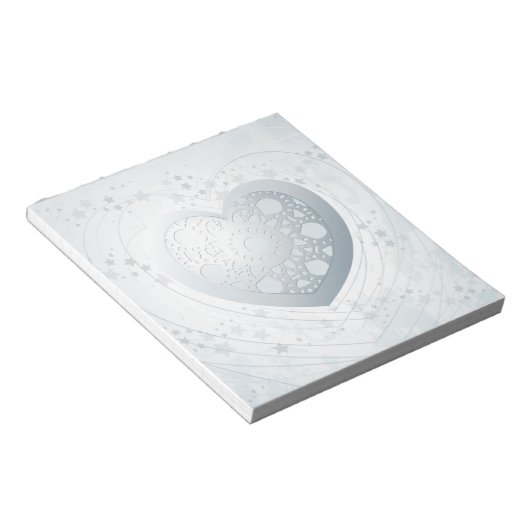 Zilver hart, blocnote (Schuin)