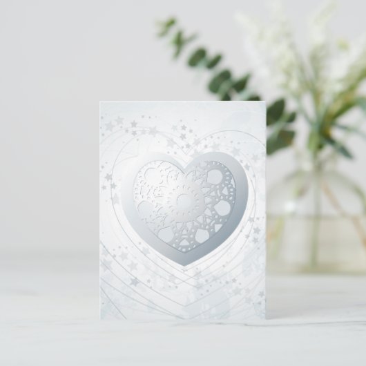 Zilver hart, briefkaart (Staand voorkant)