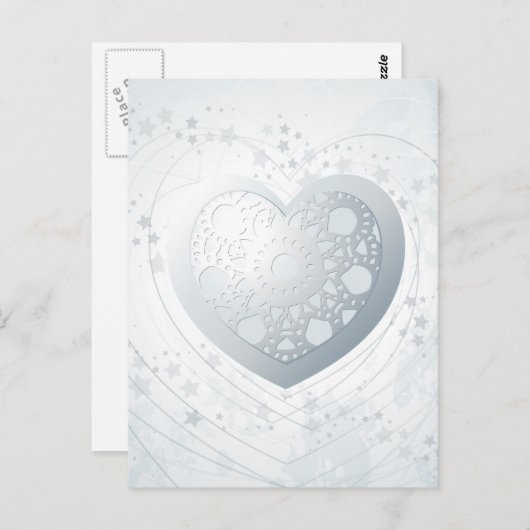 Zilver hart, briefkaart (Voorkant / Achterkant)