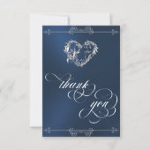 Zilver Hart & Calligrafie op Blauw/Wit Bedankkaart (Voorkant)