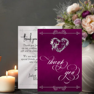 Zilver Hart & Calligrafie op Pr Plum/ Wit Bedankkaart