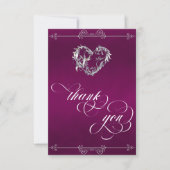 Zilver Hart & Calligrafie op Pruim/Wit Bedankkaart (Voorkant)