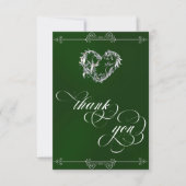 Zilver Hart & Calligrafie op Smaragd/Wit Bedankkaart (Voorkant)