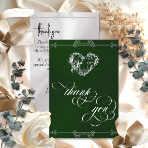 Zilver Hart & Calligrafie op Smaragd/Wit Bedankkaart
