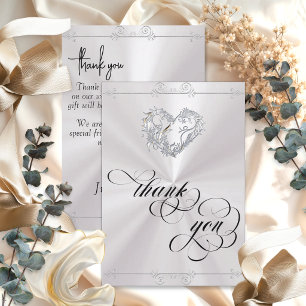 Zilver Hart & Calligrafie op Wit Bedankkaart