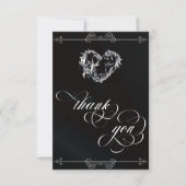Zilver Hart & Calligrafie op Zwart/Wit Bedankkaart (Voorkant)