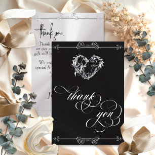 Zilver Hart & Calligrafie op Zwart/Wit Bedankkaart