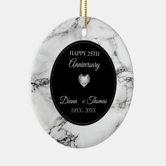 Zilver hart en gemarmerd keramisch ornament (Rechts)