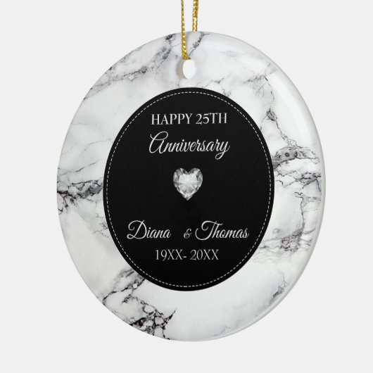 Zilver hart en gemarmerd keramisch ornament (Links)