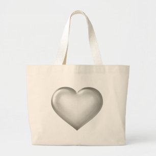 Zilver hart grote tote bag