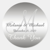 Zilver Hartelijk dank voor uw huwelijksmonogram St Ronde Sticker (Voorkant)