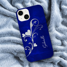 Zilver Heart Swirl Sparkle on Blue Case-Mate iPhone Case