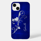 Zilver Heart Swirl Sparkle on Blue Case-Mate iPhone Case (Achterkant)