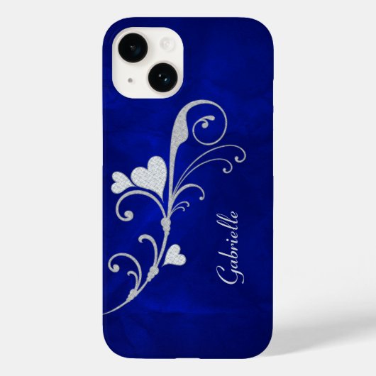 Zilver Heart Swirl Sparkle on Blue Case-Mate iPhone Case (Achterkant)